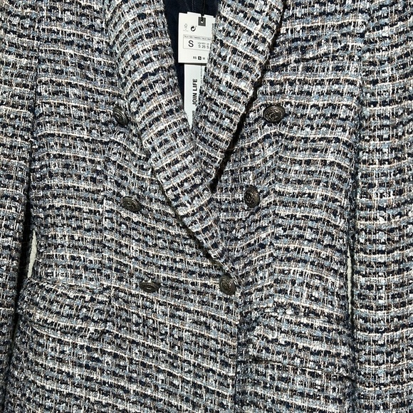 ZARA Double Breasted Blazer Textured Tweed Weave - Picture 7 of 12